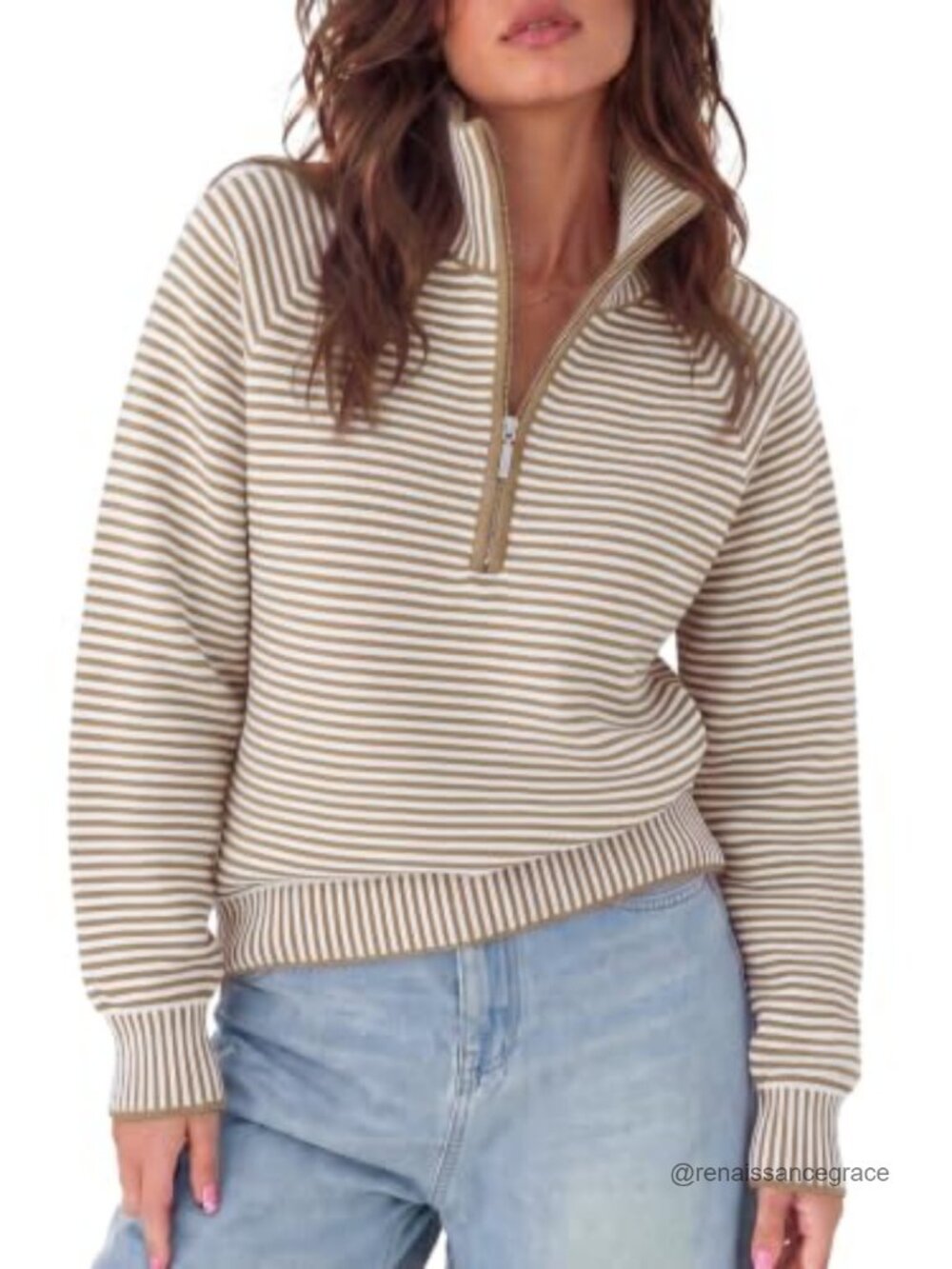 Womens Quarter Zip Oversized Knit Pullover Sweater Stand Collar Long Sleeve